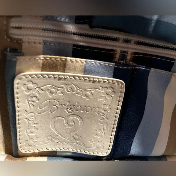 VINTAGE BRIGHTON COLLECTIBLES STRAW HANDBAG WHITE/NAVY BLUE STRIPE INTERIOR - Picture 11 of 14